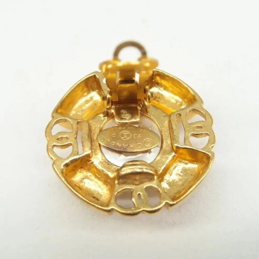 100% Authentic CHANEL Gold Metal CC Pearl Clip-On Earrings